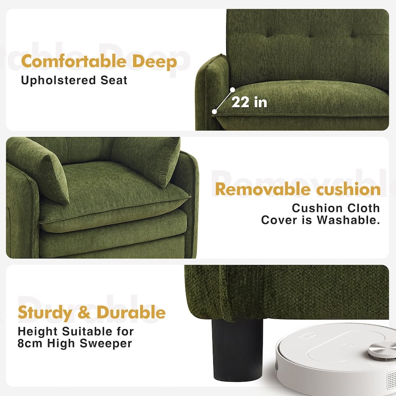 Upholstered Chenille Oversized Accent Armchairs with Ottoman and Side Pocket