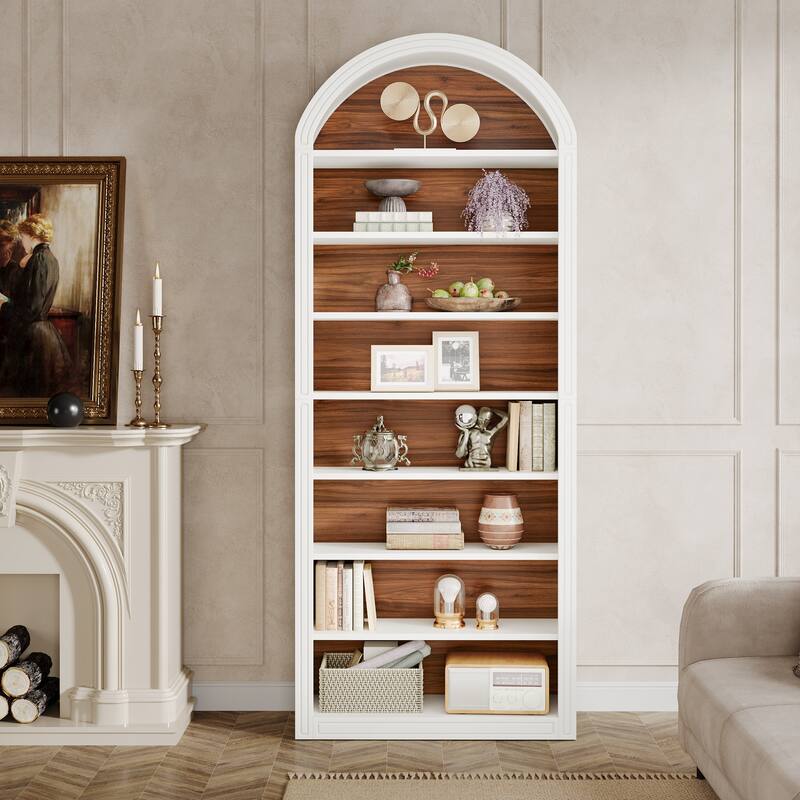 78.7" Black Arched Bookshelf, Tall Arched Bookcase with 8-Tier Storage Shelves - 11.81”D x 31.5”W x 79.53”H