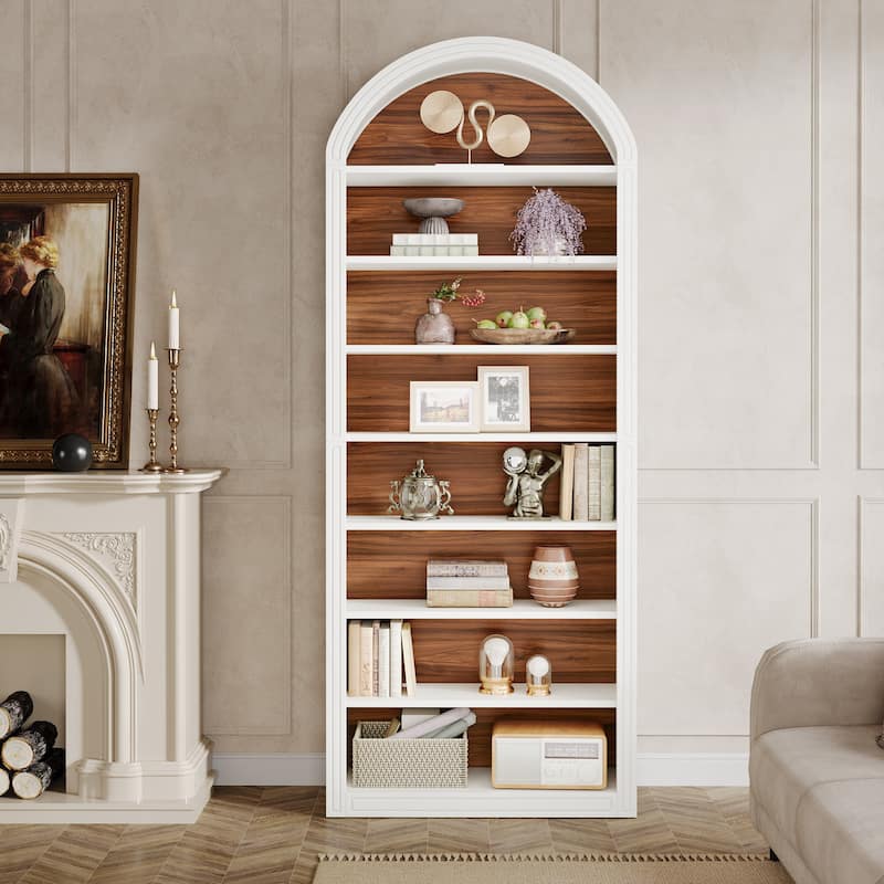 79.5" Tall Arched Bookcase with Storage Shelves