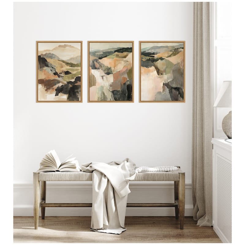 Kate and Laurel Sylvie Tonal Mountains - 3 Piece Framed Canvas Art Set by Amy Lighthall