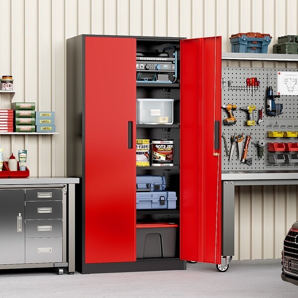 71'' H Metal Garage Storage Cabinet with Locking Doors and