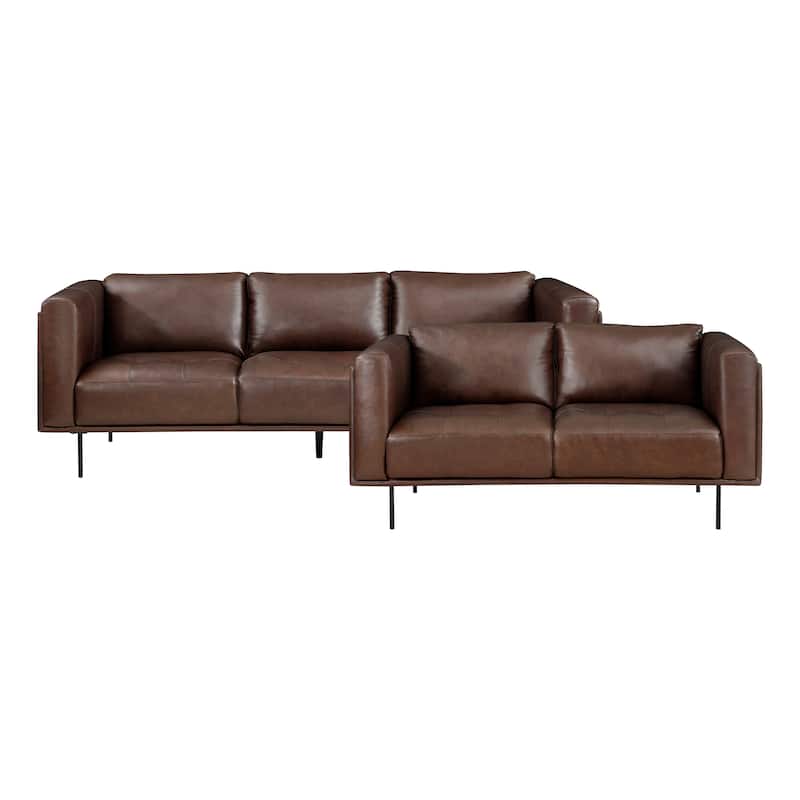 Nottawa 2-Piece Leather Living Room Sofa Set - Brown