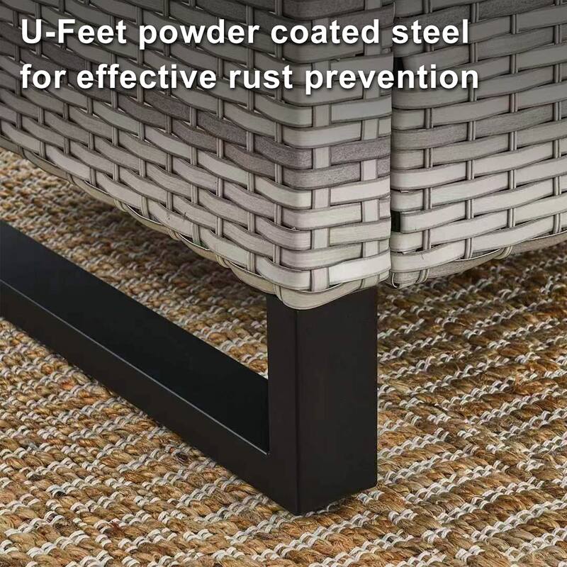 3 Pieces Outdoor Wicker Sofa with Ottomans Light Grey - Baby Blue - Light Grey