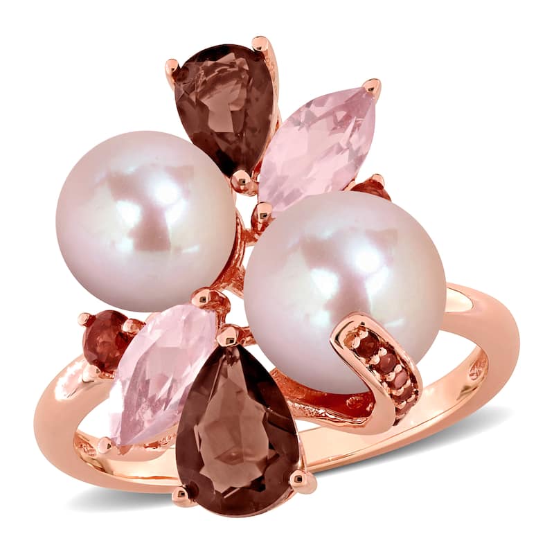 Miadora Cultured Freshwater Pearl and Gemstone Cluster Ring Sterling Silver - Brown - 7.5