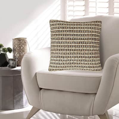 Throw Pillow Set of 4, 20 Inch, Cotton, Woven Striped Design, Beige, Black