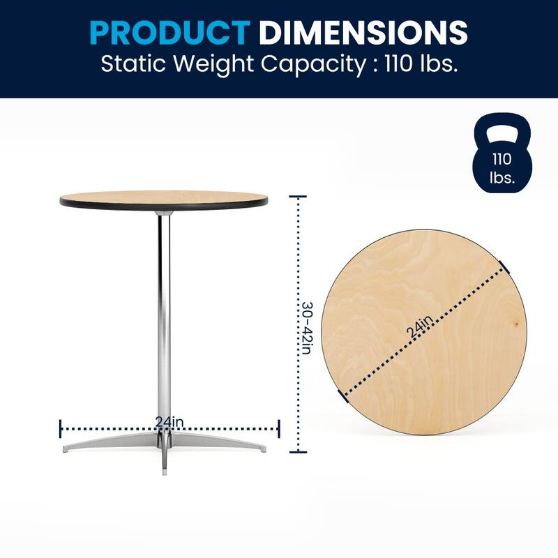 24" Round Wood Cocktail Table with 30" and 42" Columns