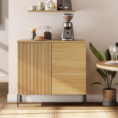 31.5" Wooden Reeded Sideboard With 2 Doors, Modern Credenza Storage Cabinet