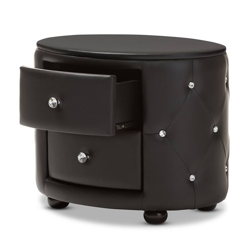 Davina Hollywood Glamour Style Oval 2-drawer Faux Leather Upholstered Nightstand