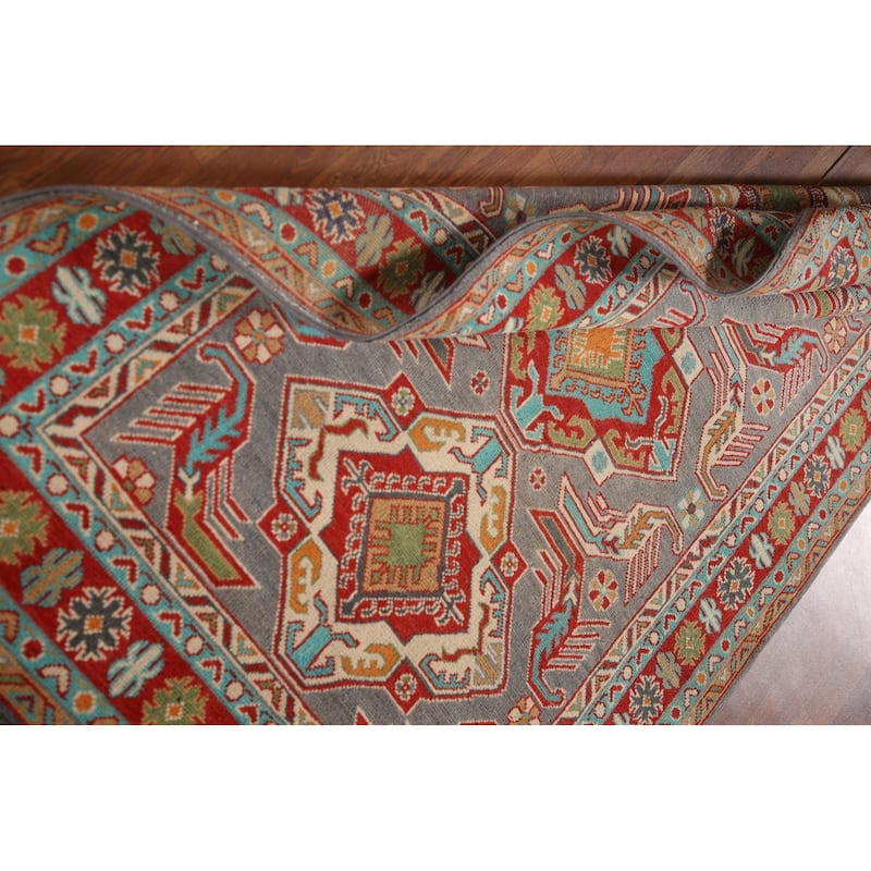 Grey Traditional Kazak Oriental Area Rug Handmade Wool Carpet - 4'0"x 6'0"