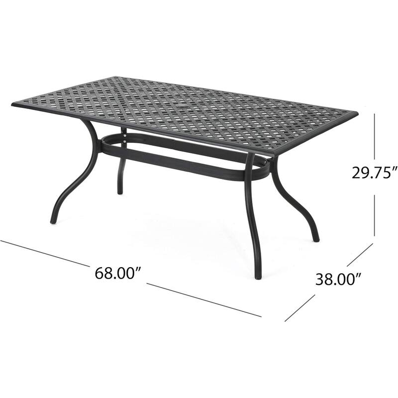 Roomfitters 6-Person Rectangular Cast Aluminum Outdoor Dining Set with 63" Table, Elegant Weather-Resistant Style, Black