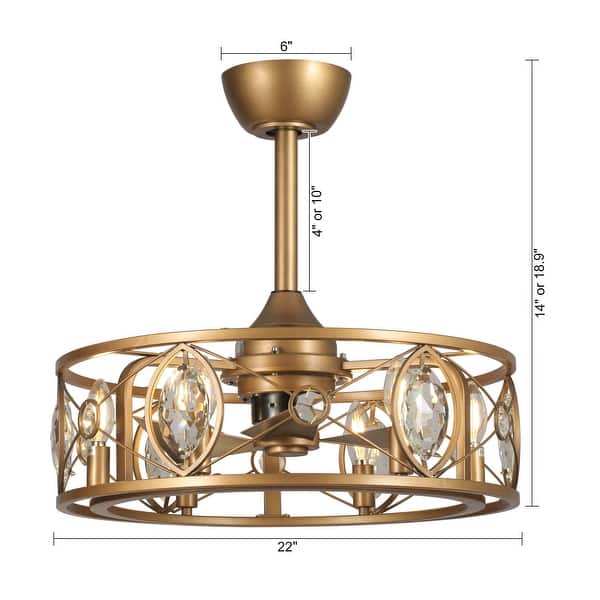 22" Modern Crystal Caged Ceiling Fan Chandelier with Remote