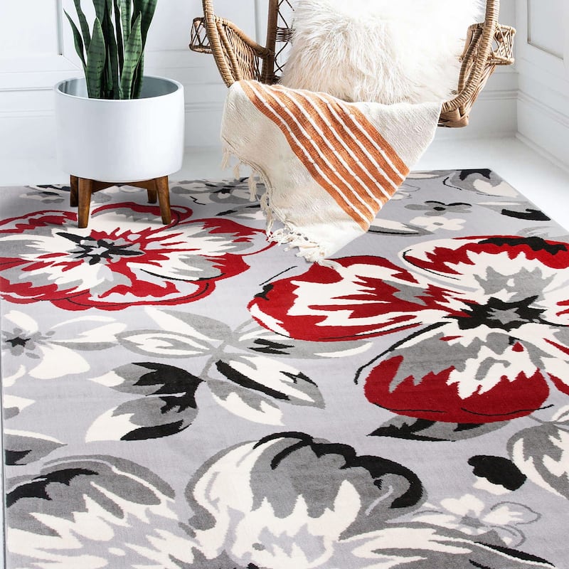 World Rug Gallery Modern Floral Design Area Rug - 3' 1" x 5' - Red - Runner/Rectangle