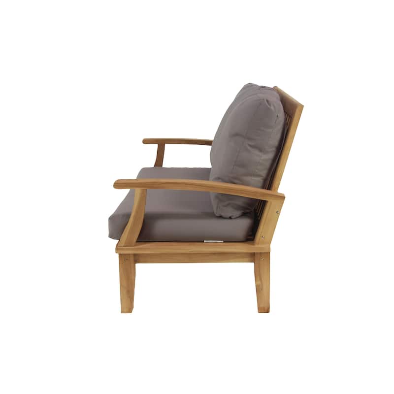 Teak Wood Arm Chair and Loveseat Outdoor Seating Set with Cushions and Coffee Table - Set of 4 Brown - Roche River Decor
