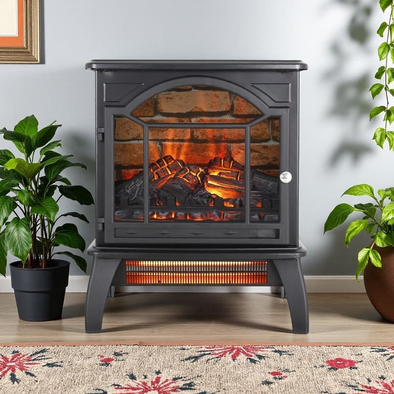 17/18/26/33 inch Freestanding Electric Fireplace Stove Heater with 3D Flame Effect 12H Timer Infrared Remote Control,Black/Brown