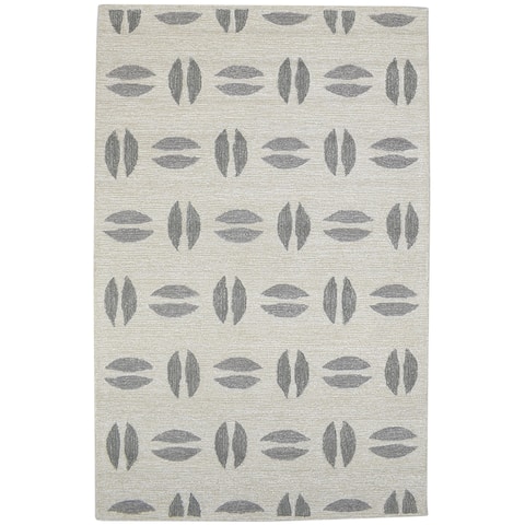One of a Kind Hand-Tufted Modern & Contemporary 5' x 8' Abstract Wool Ivory Rug - 5'0"x8'0"