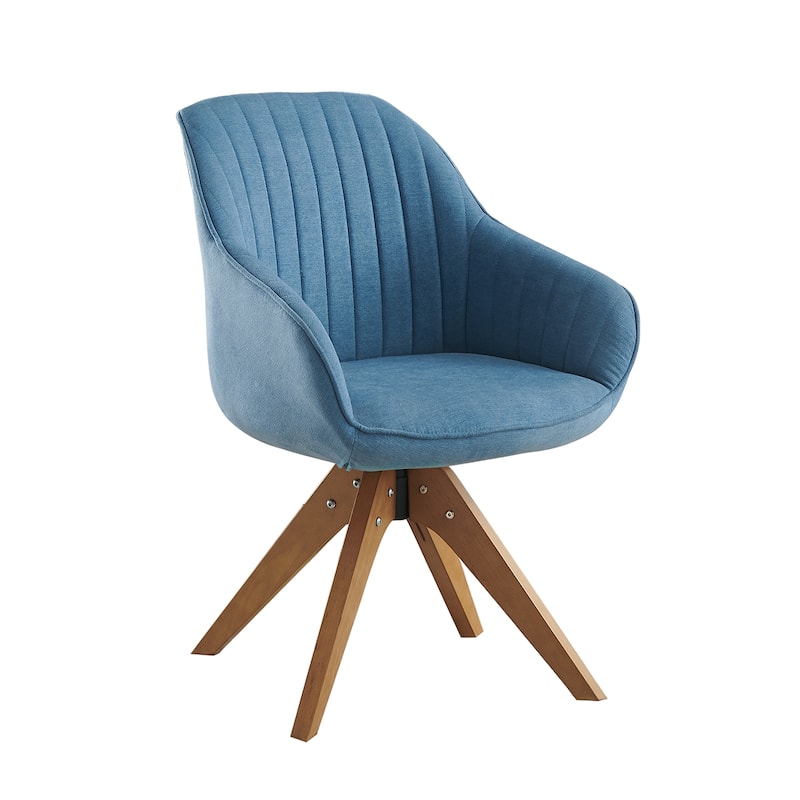 Art Leon Classical Swivel Office Accent Chair with Wood Legs - Walnut Finished Wood Legs - Blue Fabric