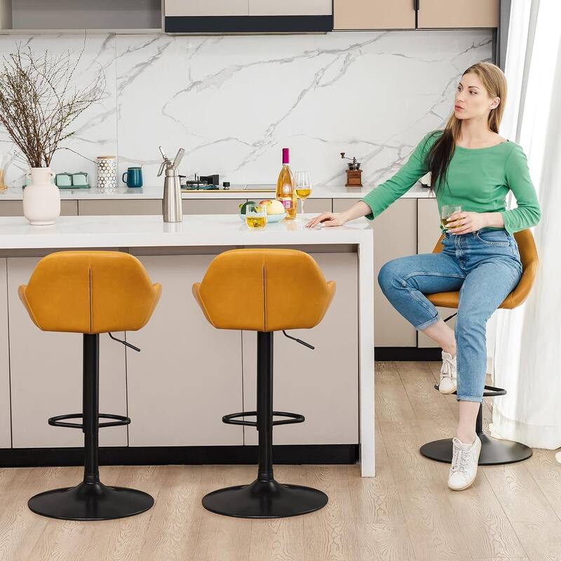 Glitzhome Set of 3 Mid-Century Modern Adjustable Swivel Bar Stools - Set of 3
