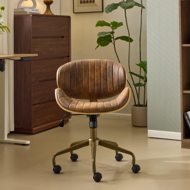 PU Curved Office Chair With Antique Bronze Base