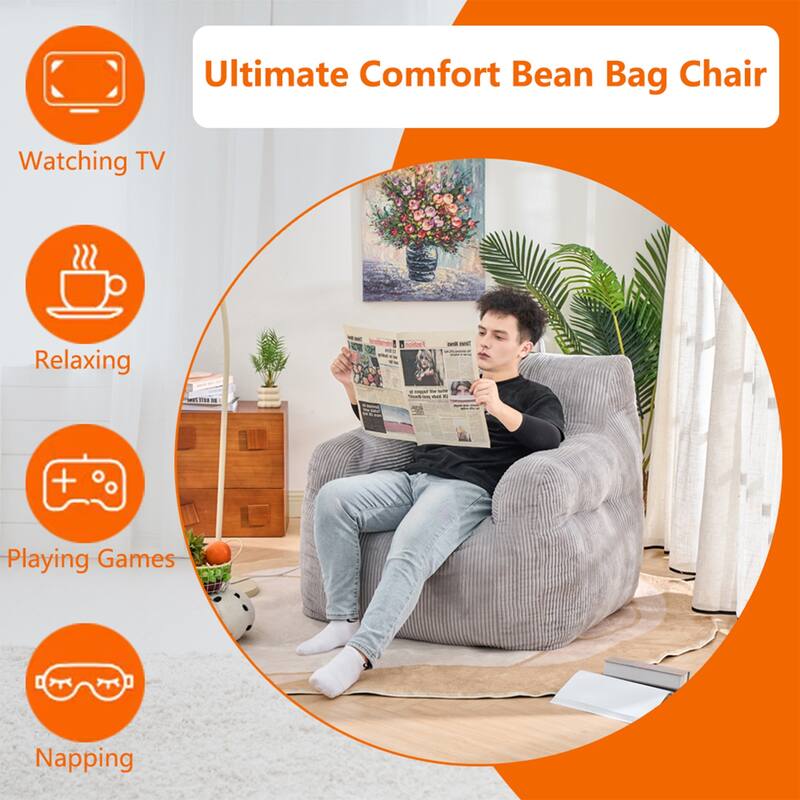 Corduroy Polyester Living Room Bean Bag Chair, Lazy Chair, Single Sofa