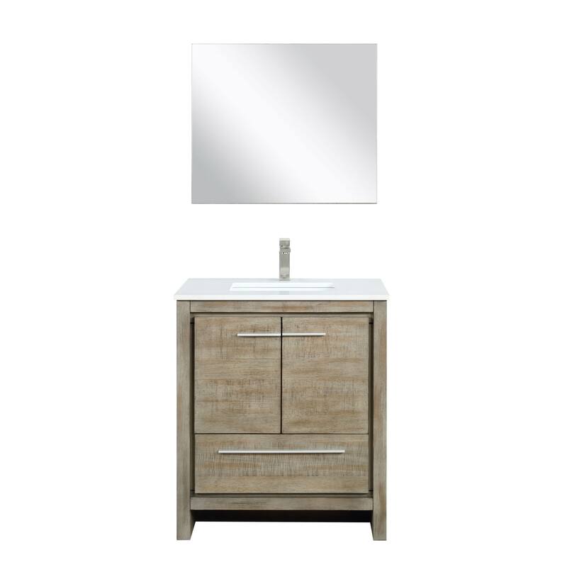 Lafarre 30 in W x 20 in D Rustic Acacia Bath Vanity, White Quartz Top, Brushed Nickel Faucet Set and 28 in Mirror