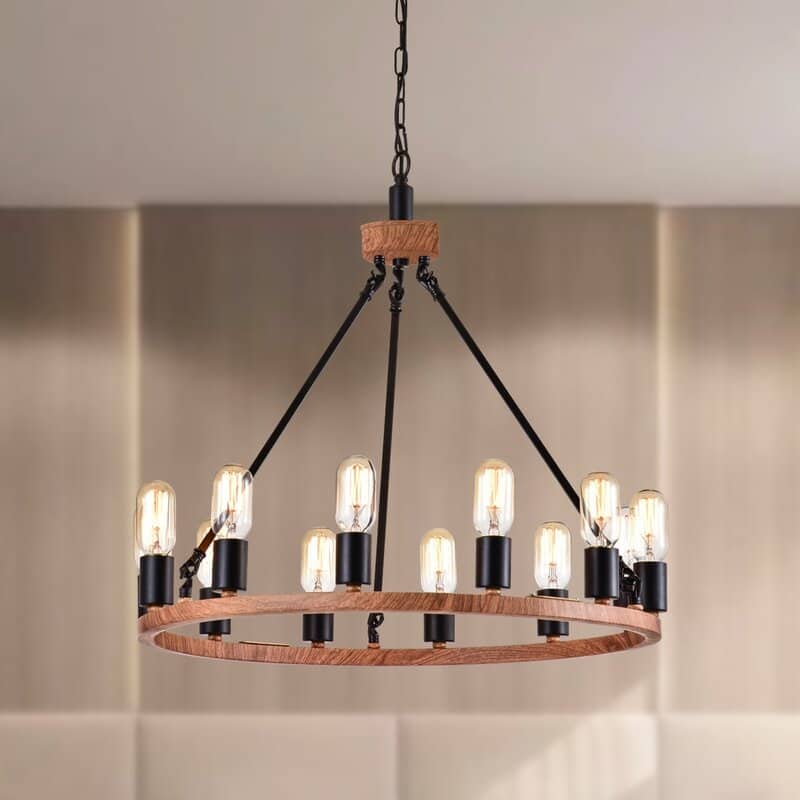 Maxax 12 - Light Unique Wagon Wheel Chandelier with Wrought Iron Accents