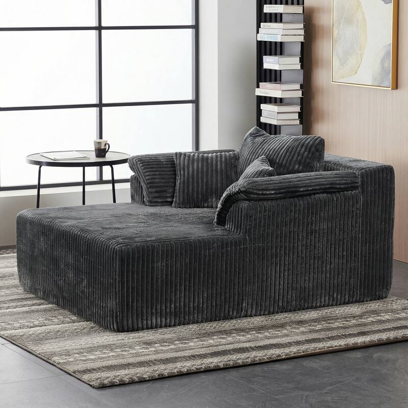 60" Chaise Lounge Chair, Oversized Boneless Corduroy Sofa Bed with Deep Seat, Indoor Sleeper Couch Reading Chair