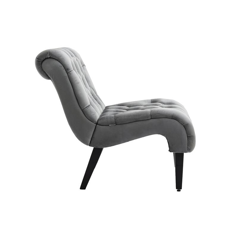 Silver Modern 22.83" Upholstered Buttons Tufted Accent Chair with Wooden Legs for Living Room