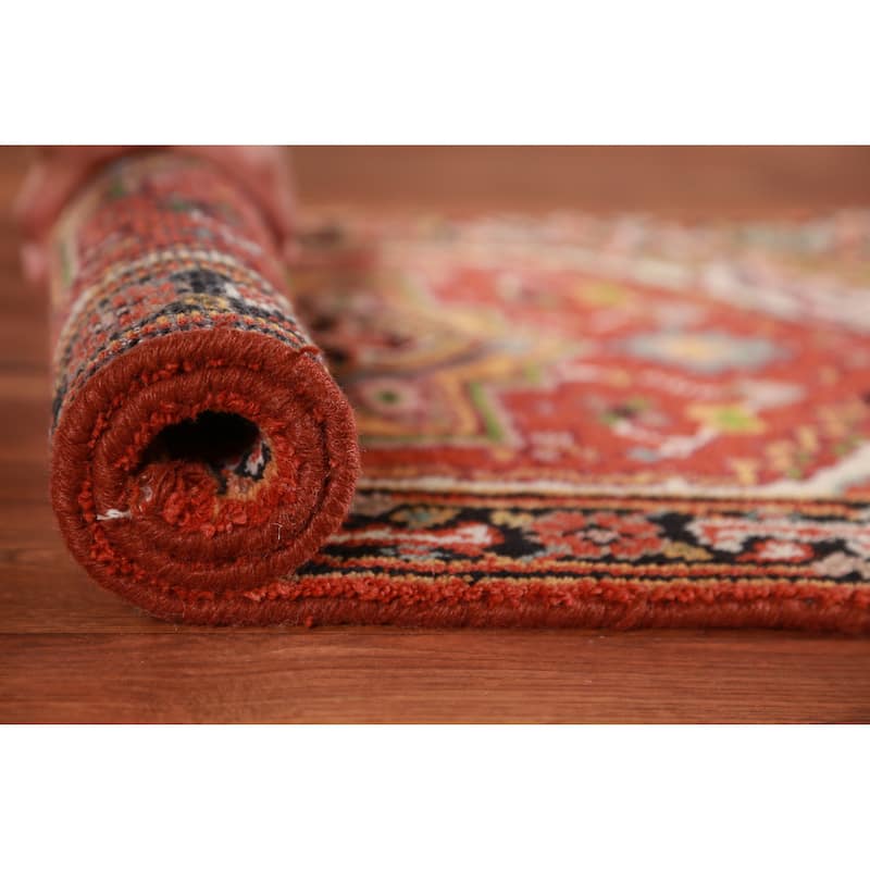 Hand Knotted Oriental 100% Wool Carpet Traditional Medallion Oranges & Rust Heriz (serapi) Area Rug - 3' 0'' X 2' 0''