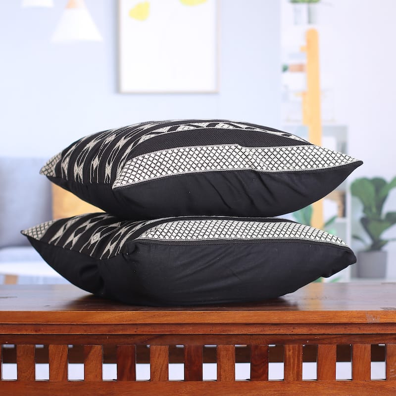 Novica Handmade Midnight Geometry Cotton Cushion Covers (Pair)