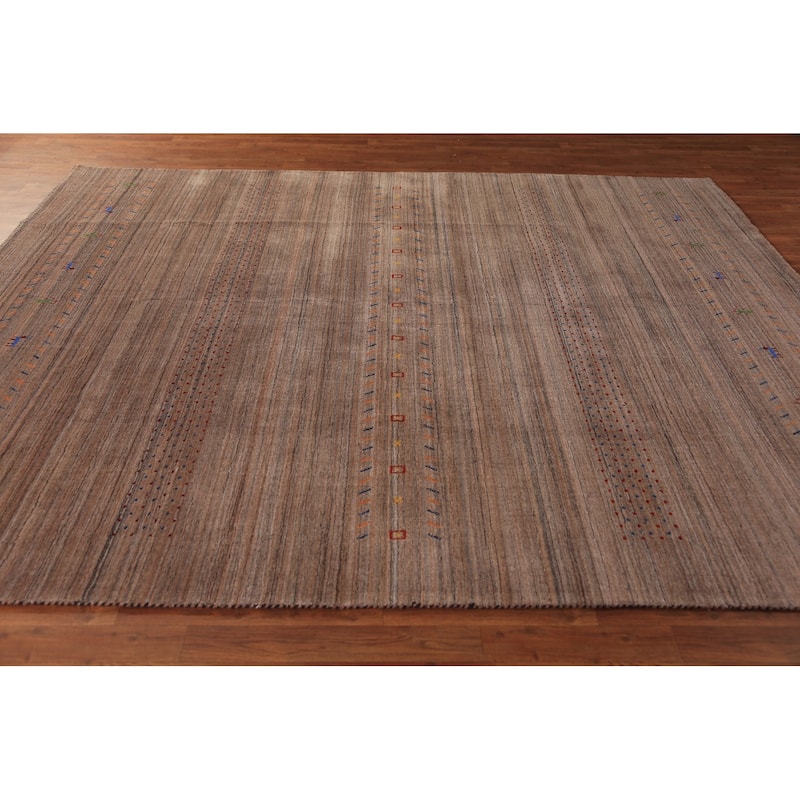 Striped Brown Gabbeh Oriental Area Rug Hand-Knotted Wool Carpet - 8'0" x 9'9"