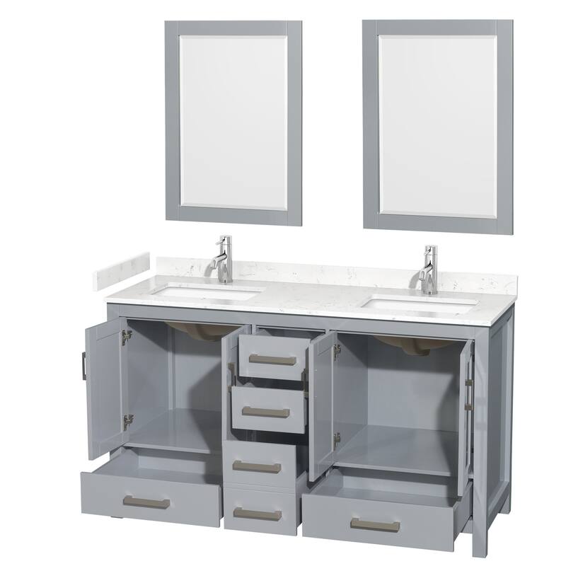 Sheffield Double Bathroom Vanity Set, Cultured Top, 24-Inch Mirrors