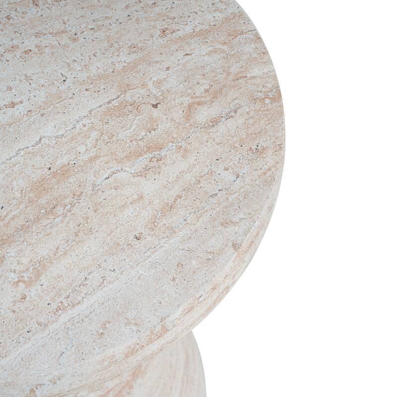 Outdoor Indoor Lightweight Concrete Side Table, Travertine Finish - 22.97