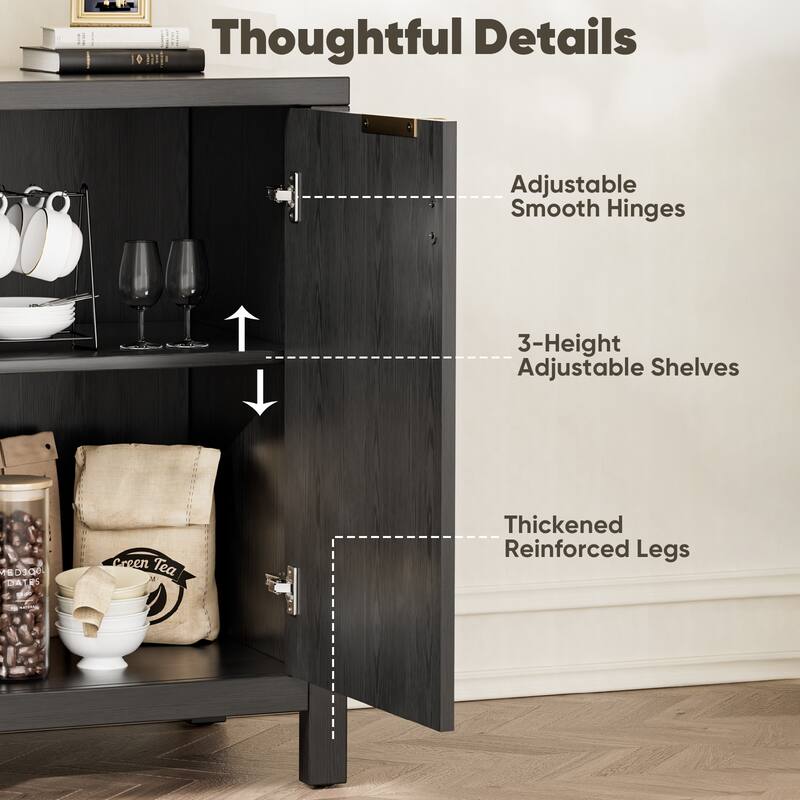 47" Modern Credenza with Adjustable Shelves Storage Cabinet