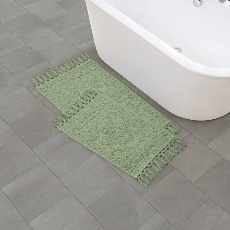 French Connection Nellore Fringe Cotton Bath Rug - 17x28/20x38 - Seedling Green