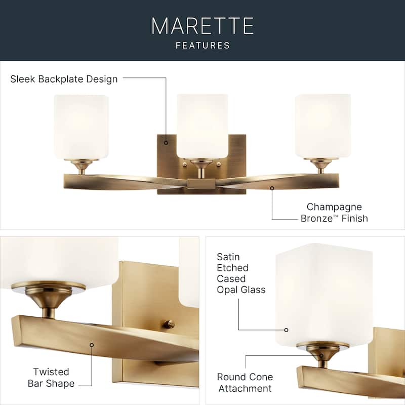 Kichler Lighting Marette 23 in. 3-Light Champagne Bronze Vanity Light with Satin Etched Cased Opal Glass