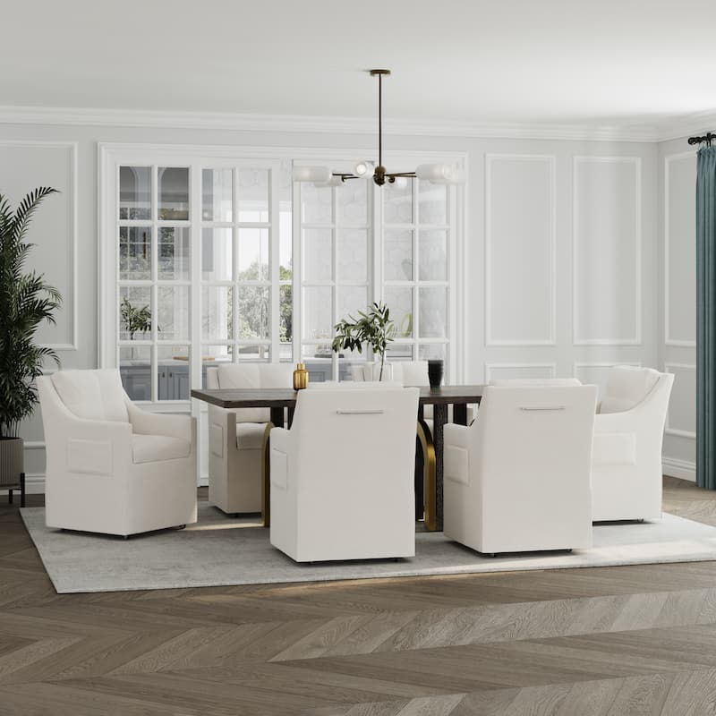 Arm Dining Chairs with Side Pocket and Casters for Dining Room Living Room Office Appartment