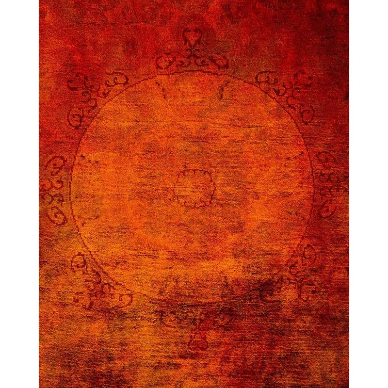 Overton Hand Knotted Wool Vintage Inspired Modern Contemporary Overdyed Orange Area Rug - 4' 2" x 6' 3"