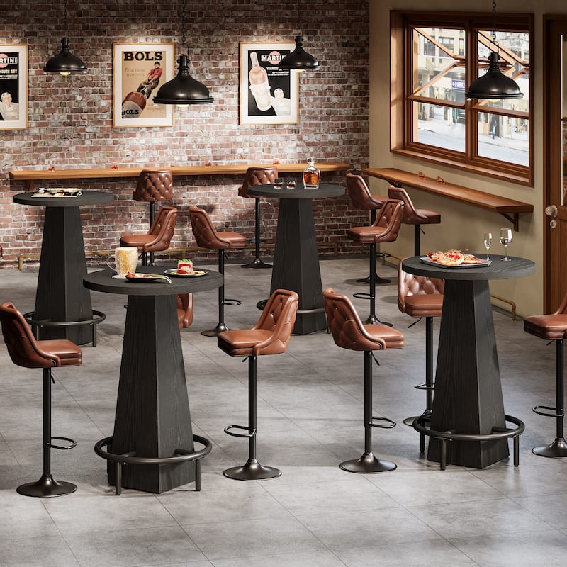 Home Bar Unit, High Round Bar Table with Footrest for Pub, Dining Room, Kitchen - 23.62" L x 23.62" W x 37.4" H