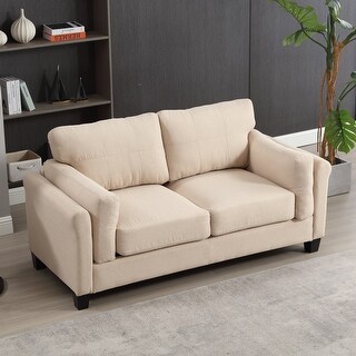Modern Loveseat Sofa Linen Upholstered Sofa Couch 2 Seat Curved Barrel ...