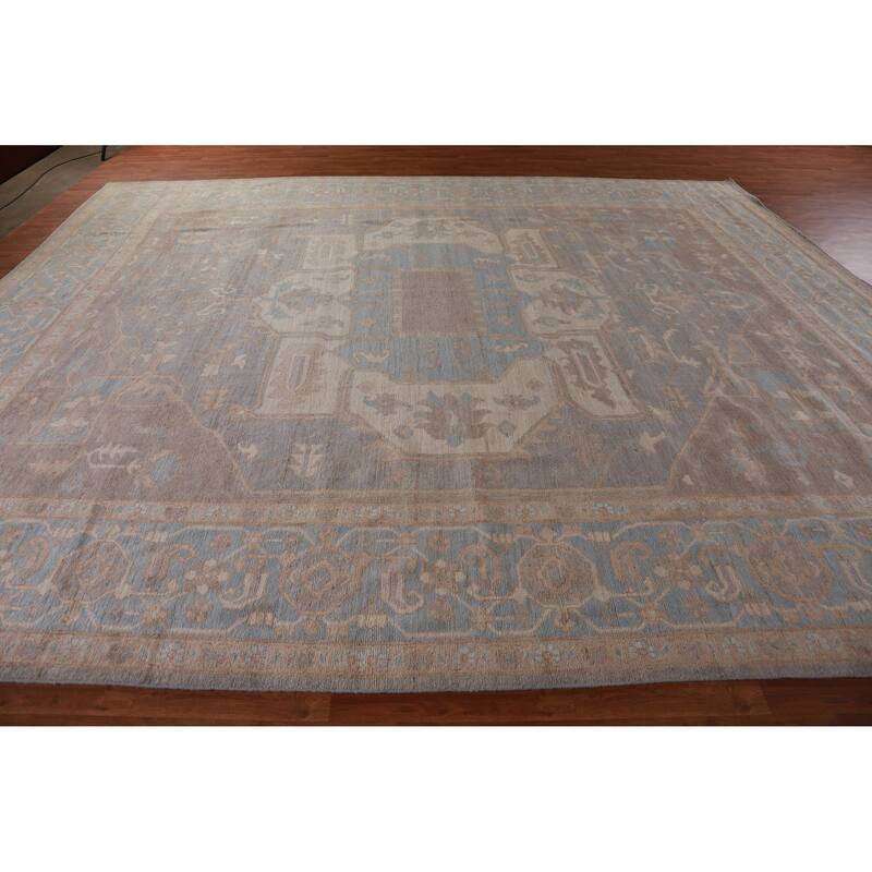 Hand Knotted Oriental 100% Wool Carpet Transitional Medallion Navy Blue & Blues Oushak Area Rug - 14' 8'' X 12' 0''
