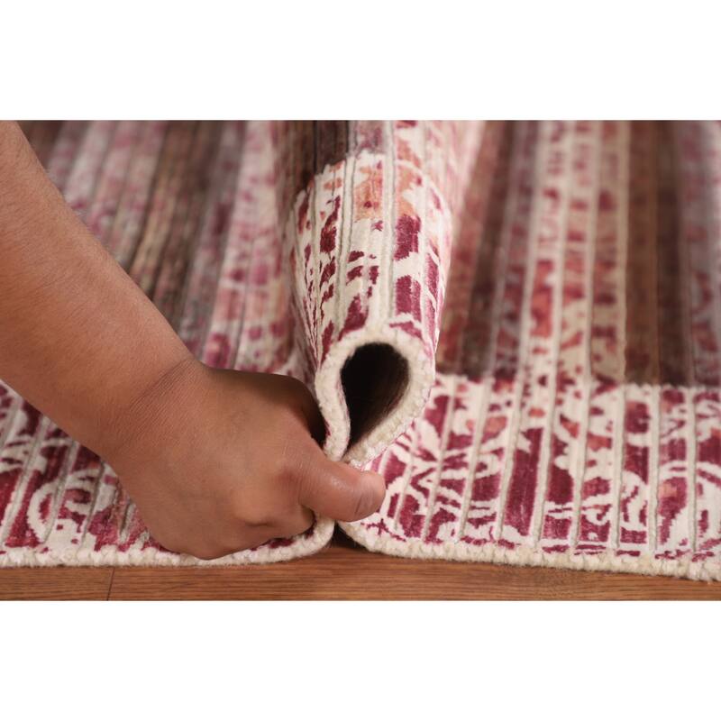 Striped Modern Abstract Oriental Accent Rug Handmade Wool Carpet - 2'7"x 4'10"