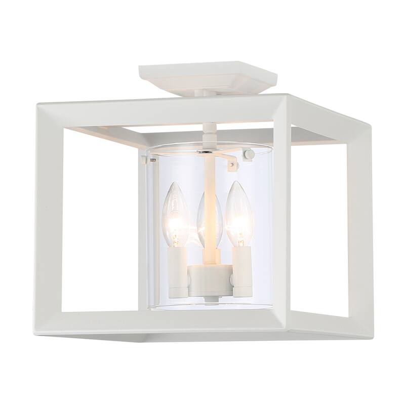 Golden Lighting Smyth 3-light 12"H Semi-Flush Mount in Natural White and Clear Glass - Natural White - 3-Light 12" Semi-flush