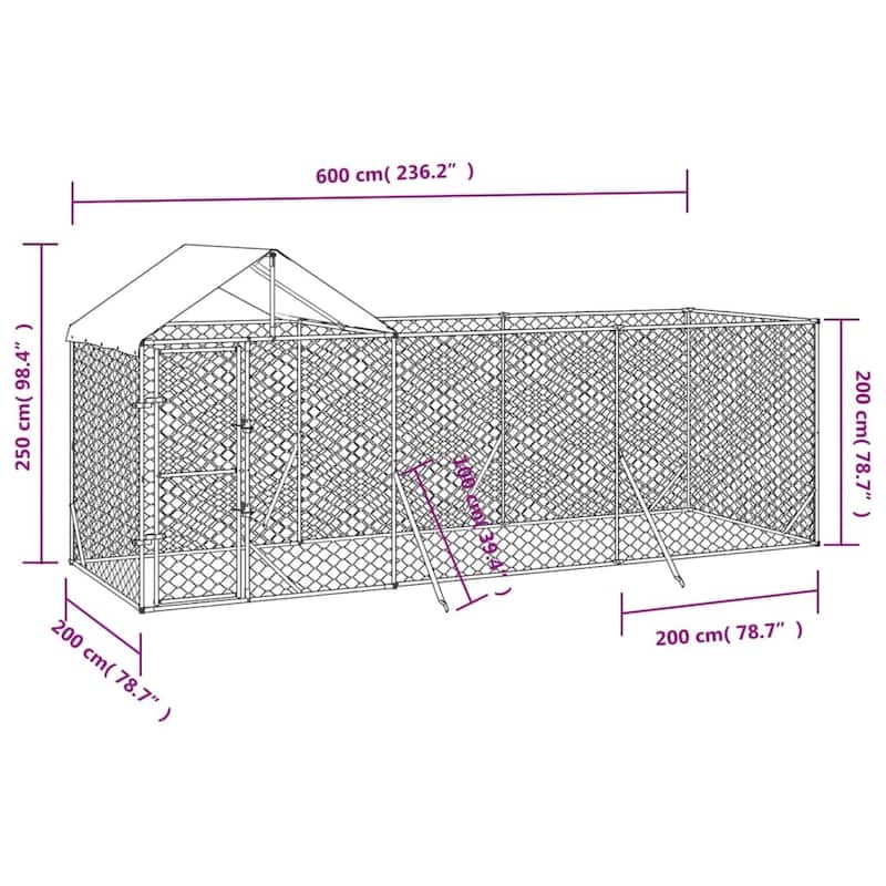 vidaXL Outdoor Dog Kennel with Roof Silver Galvanized Steel