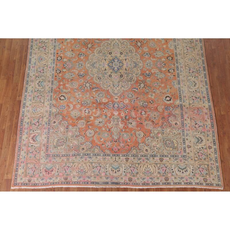 Hand Knotted Oriental 100% Wool Carpet Traditional Floral Oranges & Rust Mashad Area Rug - 11' 2'' X 8' 1''