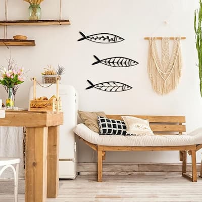 Gobius Fish Metal Wall Art - Nautical Decor for Home Living Room, 3 Pieces