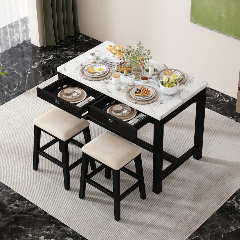 3-Piece Dining Table Set for 2, Counter Height Modern Kitchen Table and Chairs Set of 2 - Black