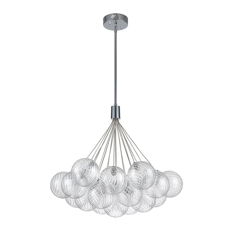 Chrome 19-Light Dimmable LED Ribbed Glass Bubble Chandelier
