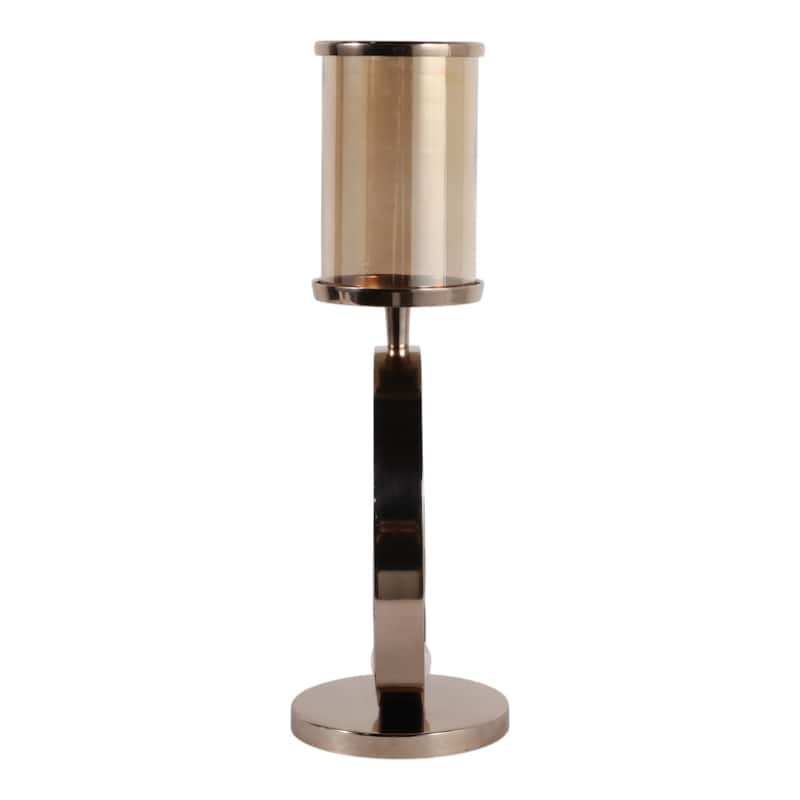 Metal Candle Hurricane Holder Modern Small Sphere Double Ring Base - 11.5" x 7" x 22"