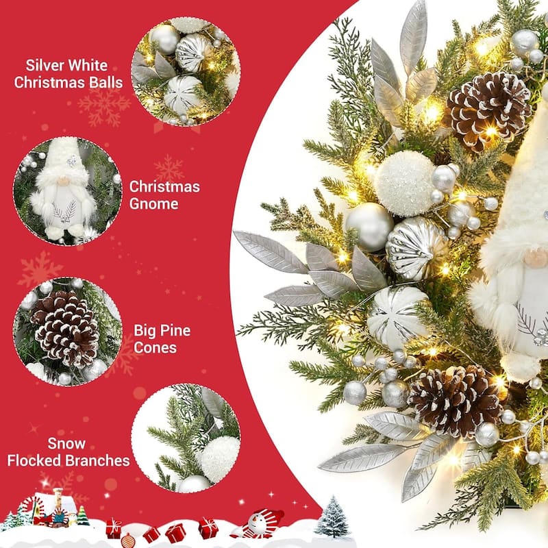 22" Pre-Lit Silver White Christmas Wreath for Front Door - N/A