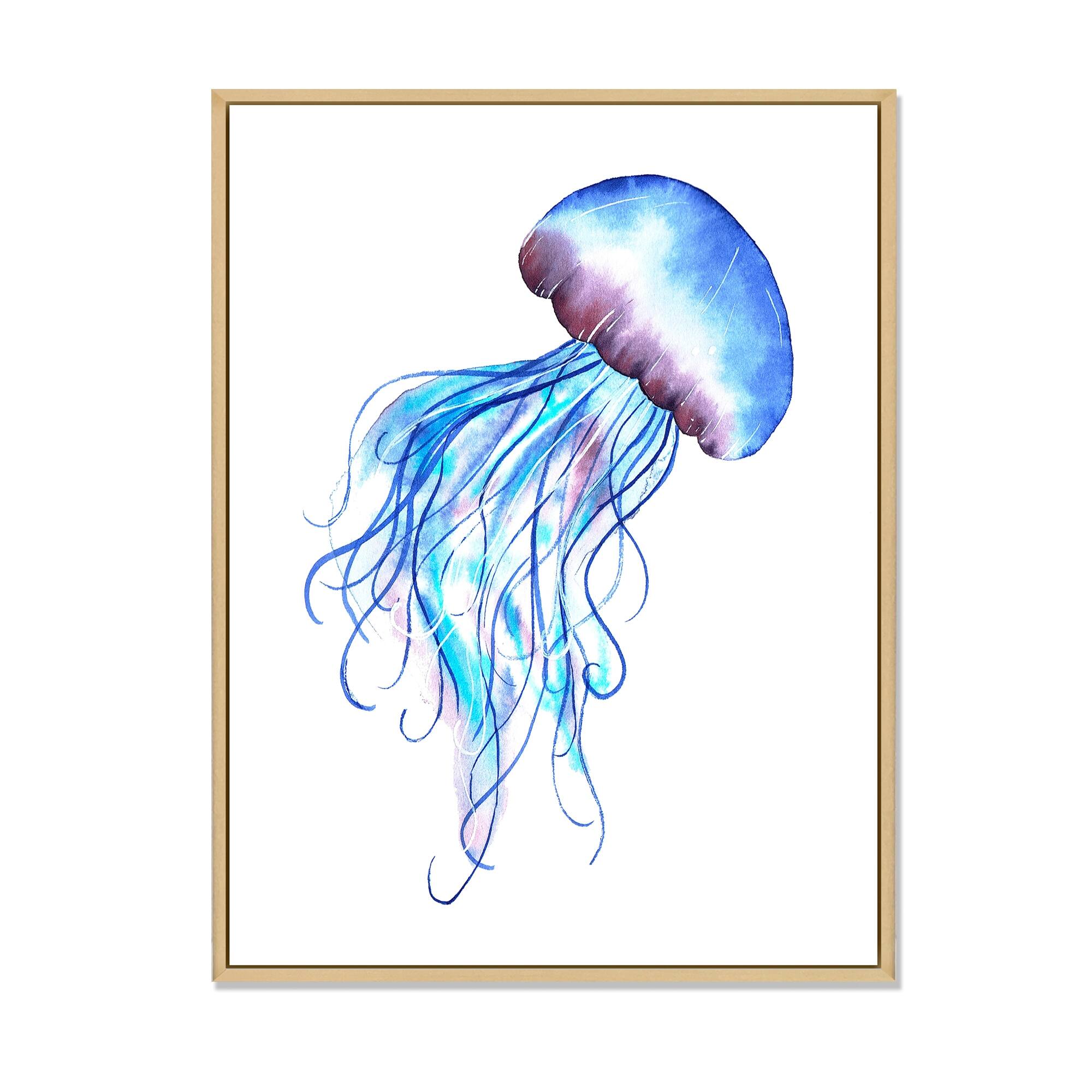 Designart "Cute Blue Jellyfish" Nautical & Coastal Framed Children's